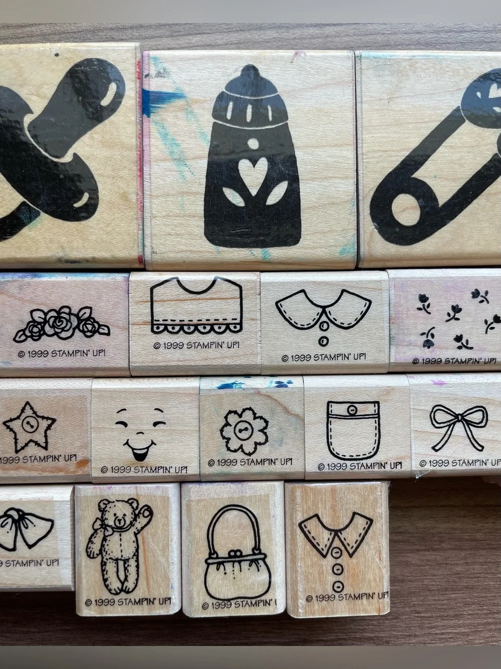 Vintage Wood Stamp Lot - Stampin Up JRL Dress Up Baby Clothing